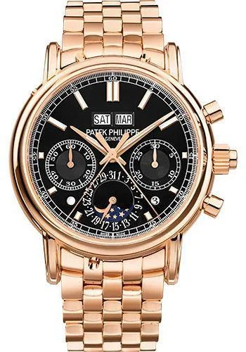 Patek Philippe 40.2mm Grand Complications Split Seconds Chronograph Pertetual Calendar Watch Black Dial 5204/1R