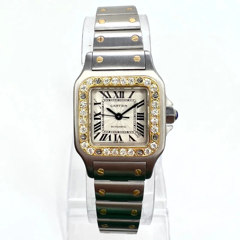 CARTIER SANTOS GALBEE Date 24mm Automatic 2 Tone 0.69TCW Diamond Watch NEW Model