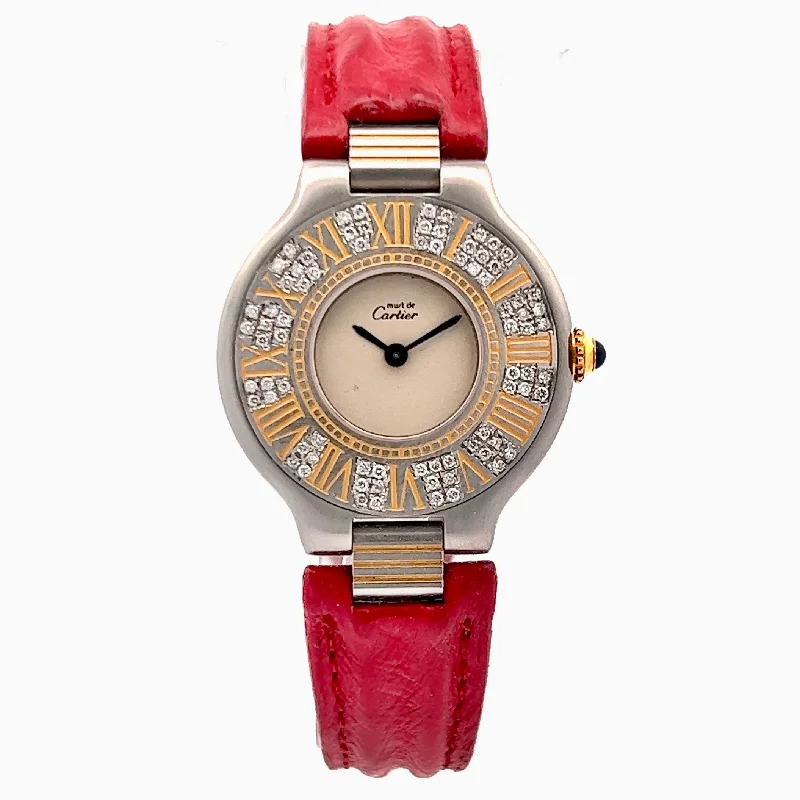 CARTIER MUST 21 Quartz 28mm 2 Tone 0.41TCW Diamond Watch