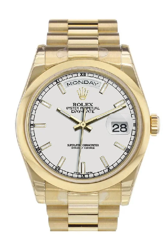 Rolex Day-Date 36 White Dial President Yellow Gold Watch 118208