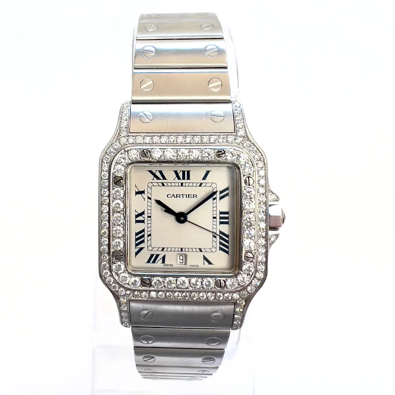 CARTIER SANTOS GALBEE 29mm Quartz Steel 1.57TCW Diamond Watch