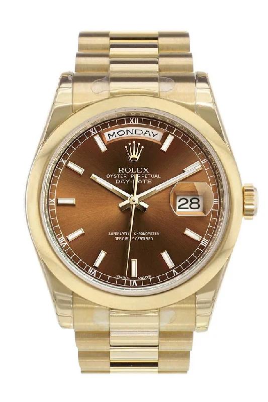 Rolex Day-Date 36 Cognac Dial President Yellow Gold Watch 118208