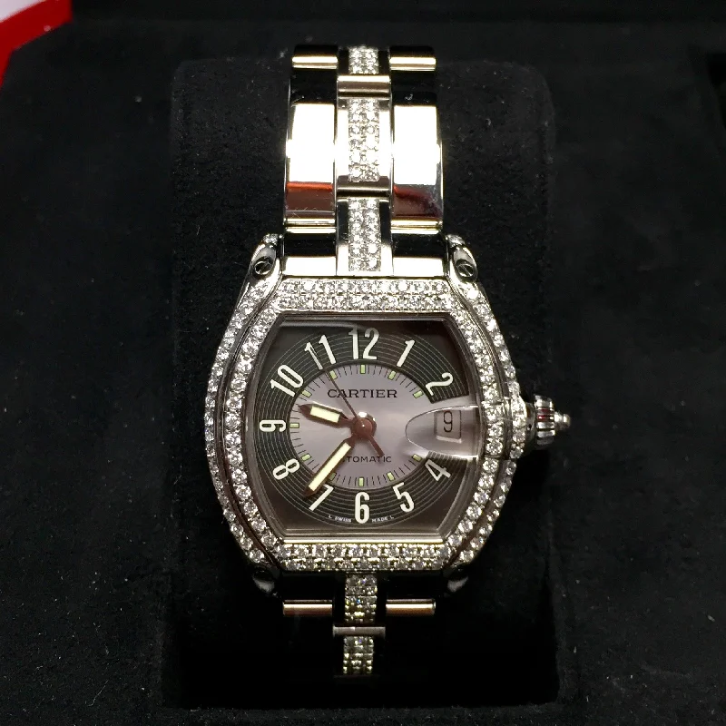 CARTIER ROADSTER 2510 Automatic 38mm Steel 3.5TCW DIAMOND Watch