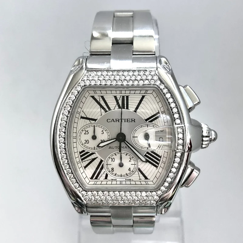 CARTIER ROADSTER Chronograph 2618 Automatic 42mm Steel ~1.7TCW  DIAMOND Watch