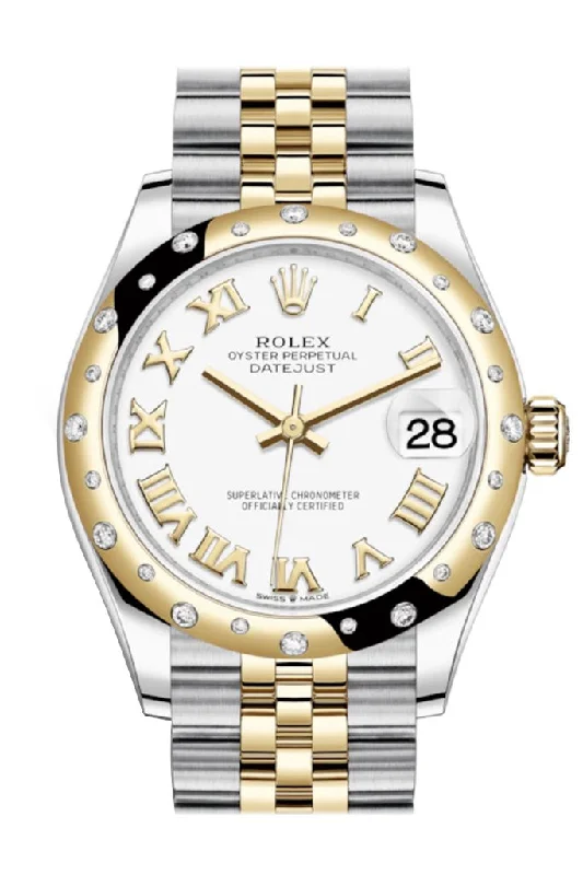 Rolex Datejust 31 White Roman Dial Diamond Bezel Jubilee Yellow Gold Two Tone Watch 278343RBR 278343 NP