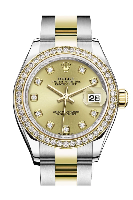 Rolex Datejust 28 Champagne set with diamonds Dial Diamond Bezel Yellow Gold Ladies Watch 279383RBR 279383