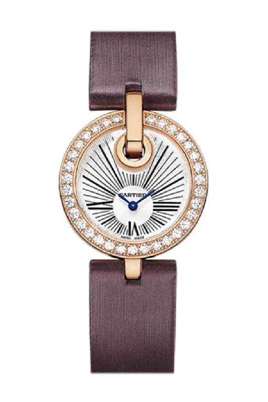 CARTIER PM Captive Silver Dial Diamond Brown Satin Strap Ladies Watch WG600007