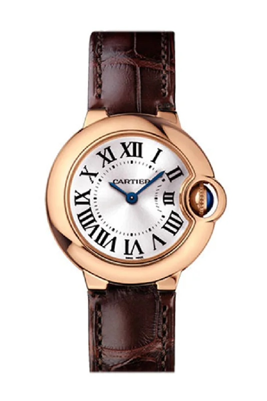 Cartier Ballon Bleu 28MM Silver Dial 18K Rose Gold Ladies Watch WGBB0007