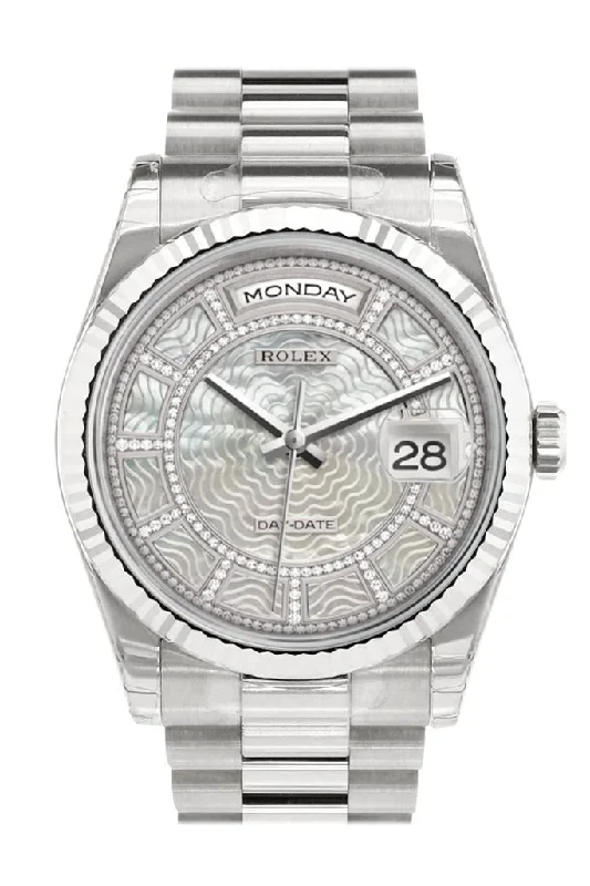 Rolex Day-Date 36 Carousel of white mother-of-pearl Dial Fluted Bezel President White Gold Watch 118239