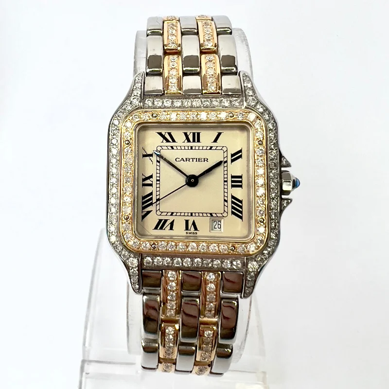 CARTIER PANTHERE 27mm 2 Row Gold Quartz 3.7TCW DIAMOND Watch