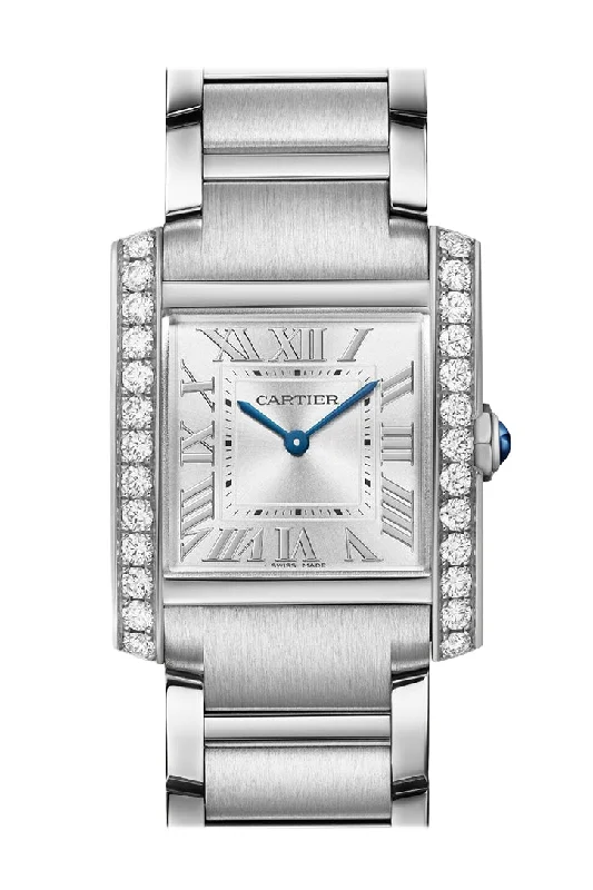 Cartier Tank Française Watch - 32 mm x 27 mm Steel Diamond Case - Silvered Sunray Dial W4TA0021