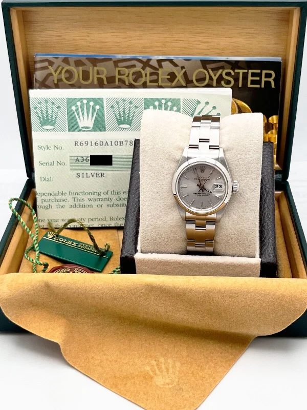 Rolex Date Ladies 69160 Silver Dial Stainless Steel Box Papers