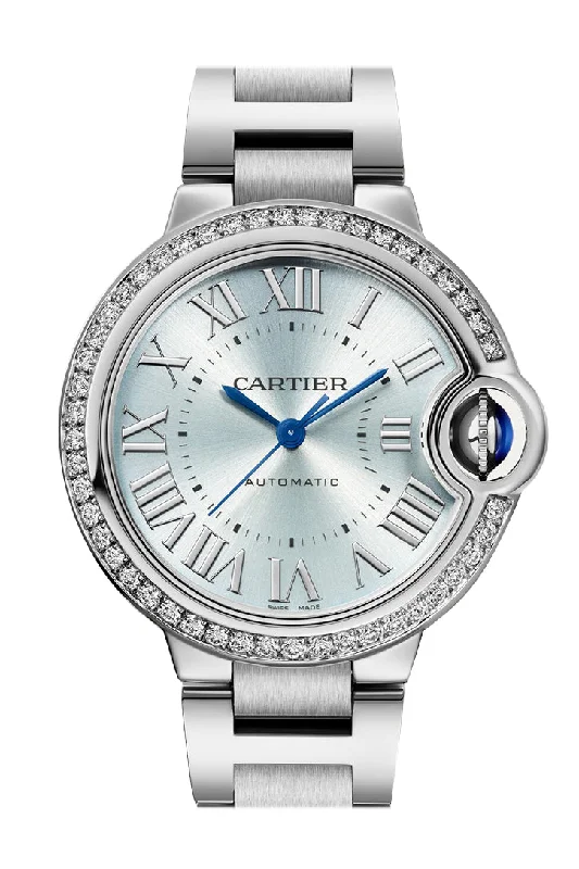 Cartier Ballon Bleu de Cartier Watch - 33 mm Steel Case Diamond Bezel - Blue Silvered  Dial - W4BB0028