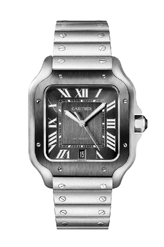 Cartier Santos de Cartier Gray Dial Watch  39.8 mm Steel Case WSSA0037