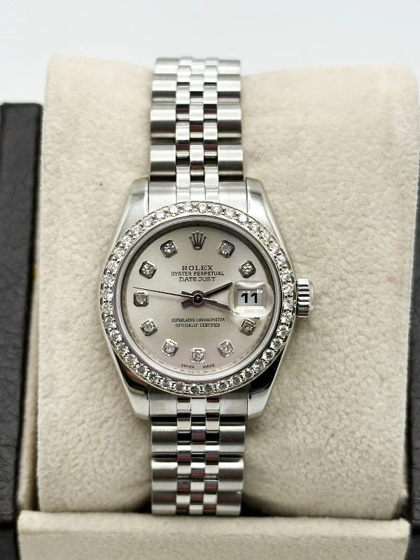 Rolex Ladies Datejust 179160 Silver Diamond Dial Diamond Bezel Stainless Steel