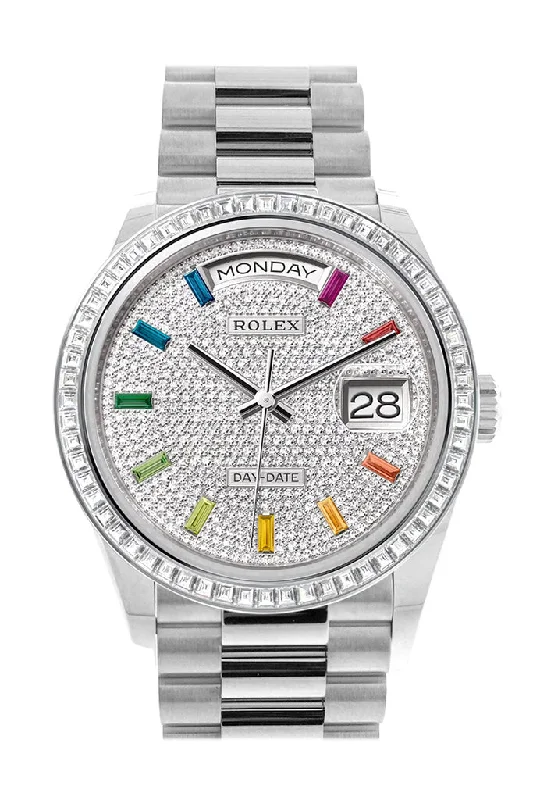 Rolex Day-Date 36 Diamond Paved Dial Diamond Bezel Platinum President Watch 128396TBR