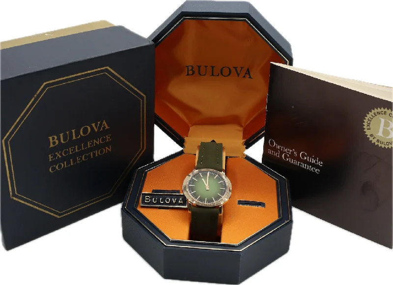 Vintage 32mm 1971 Bulova Green Men's Mechanical Wristwatch Swiss Gold Tone