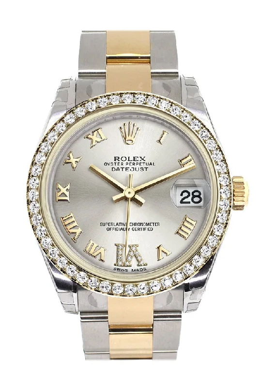 Rolex Datejust 31 Silver Large VI Diamonds Dial Diamond Bezel Yellow Gold Two Tone Watch 178383