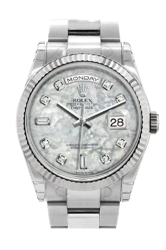 Rolex Day-Date 36 White mother-of-pearl set with Diamonds Dial Fluted Bezel Oyster White Gold Watch 118239