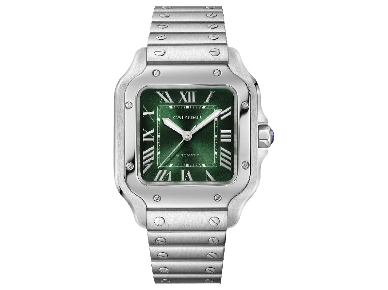 Cartier Santos Medium 35.1mm WSSA0061 Steel Roman Green Dial