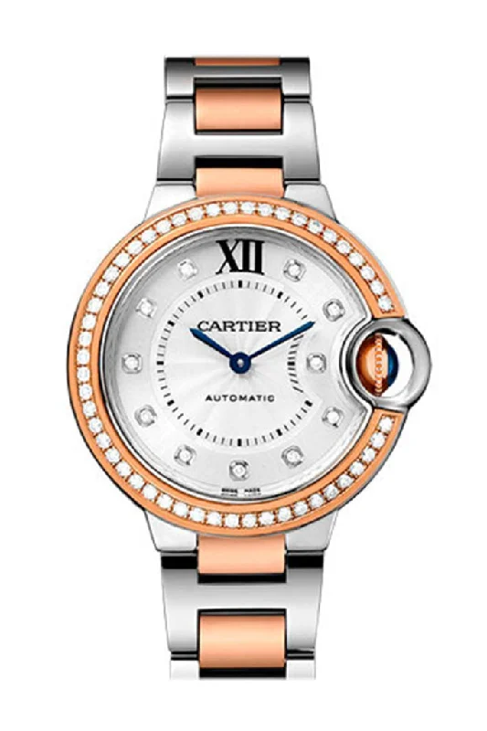 Cartier Ballon Bleu 33MM Diamond Dial Diamond Bezel Steel Rose Gold WE902077