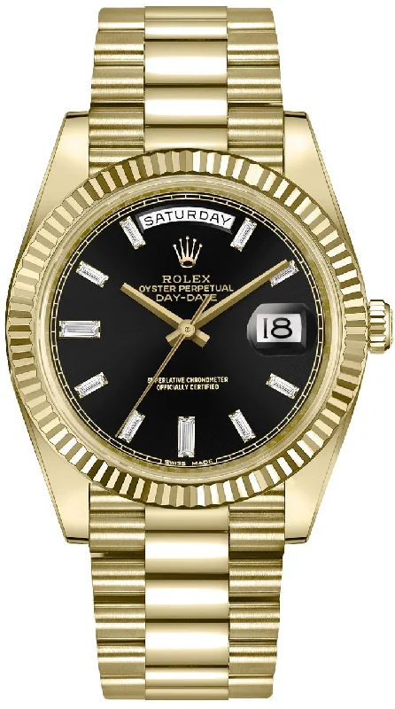 Rolex Day-Date 40 18k Yellow Gold - Baguette Diamond Dial - Fluted Bezel (Ref# 228238)