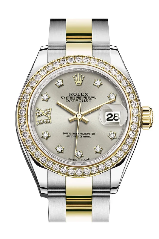 Rolex Datejust 28 Silver Diamond Star Dial Diamond Bezel Yellow Gold Ladies Watch 279383RBR 279383