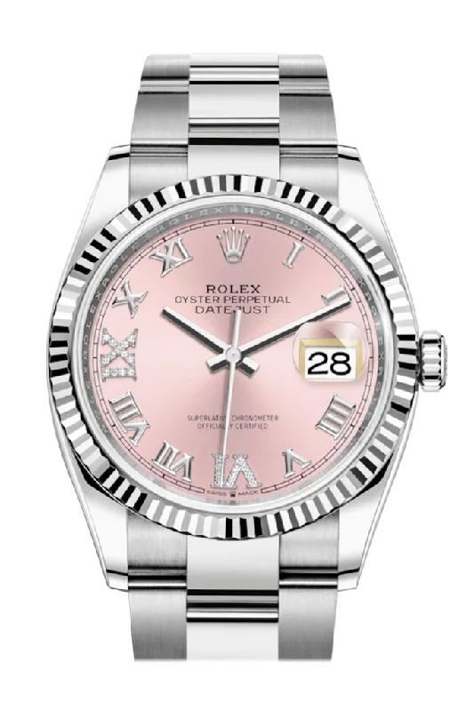 Rolex Datejust 36 Pink Roman VI and IX 24 Diamonds Dial Automatic Watch 126234