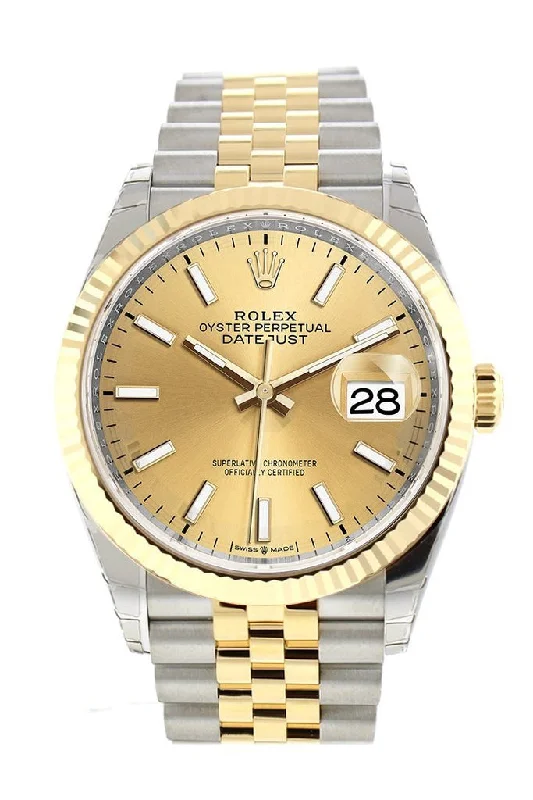 Rolex Datejust 36 Champagne-colour Dial Fluted Bezel Jubilee Yellow Gold Two Tone Watch 126233 NP