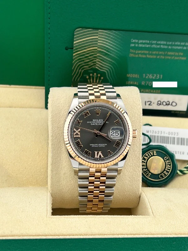 Rolex Datejust 126231 Gray VI & IX diamond Dial 18K Rose Gold Steel Box Paper