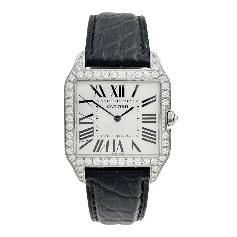 Cartier Santos Dumont 35mm 18k White Gold AM Diamond Bezel 2651