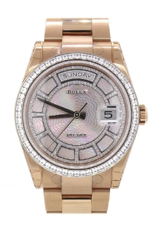 Rolex Day-Date 36 Carousel of Pink Mother of Pearl Diamond Dial 18K Everose gold Automatic Watch 118395BR