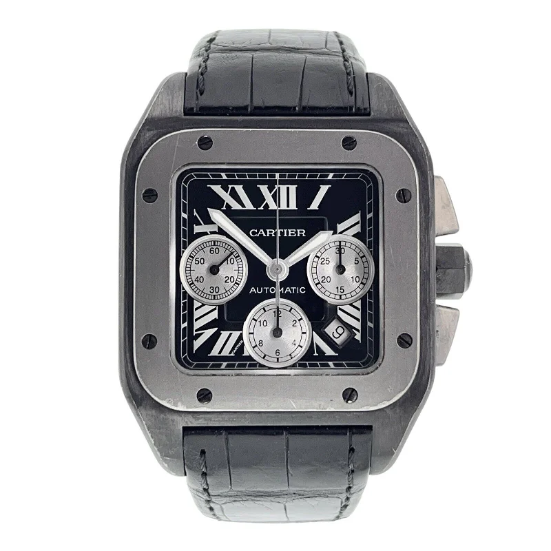 Cartier Santos 100 Chronograph Titanium Black 46mm Automatic Mens Watch W2020005