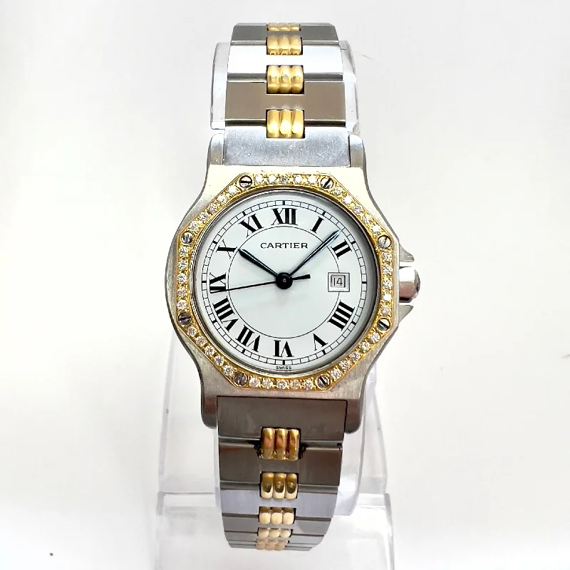 CARTIER SANTOS OCTAGON Automatic 31mm 2 Tone 0.38TCW DIAMOND Watch 