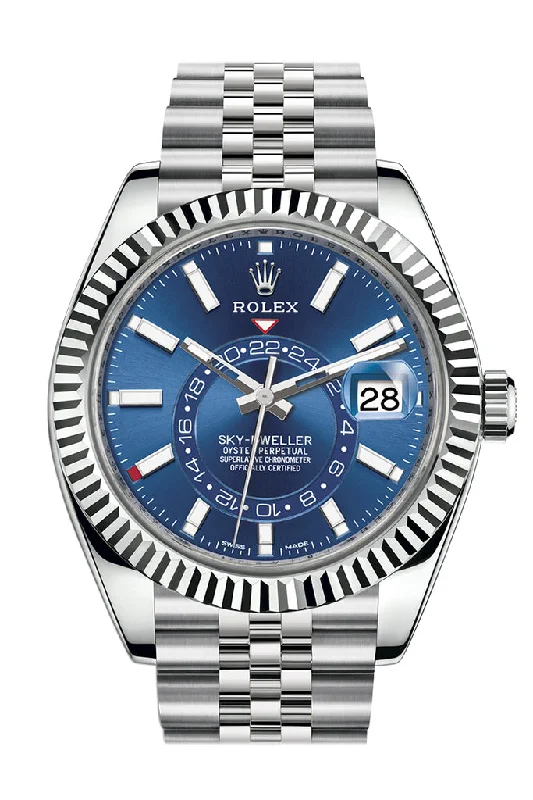 Rolex Sky Dweller Blue Dial 18K White Gold Bezel Steel Jubilee Men's Watch 326934