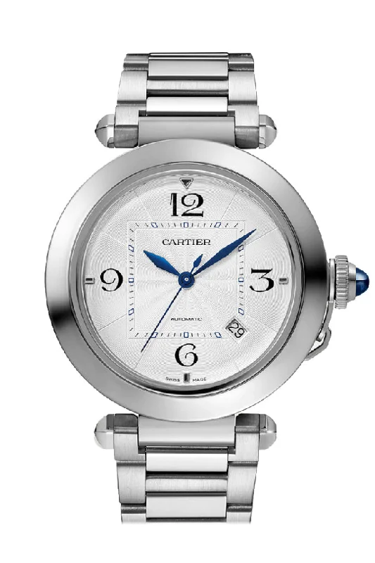 Cartier Steel Pasha Mens Silver Dial WSPA0009