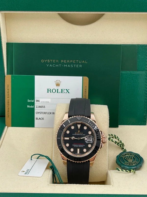 Rolex Yacht Master 116655 Oysterflex Black 18K Rose Gold Box Paper 2018