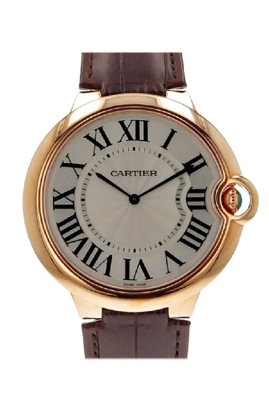 Cartier Ballon Bleu Extra Large Silver Dial 18kt Rose Gold Leather Men's Watch W6920054