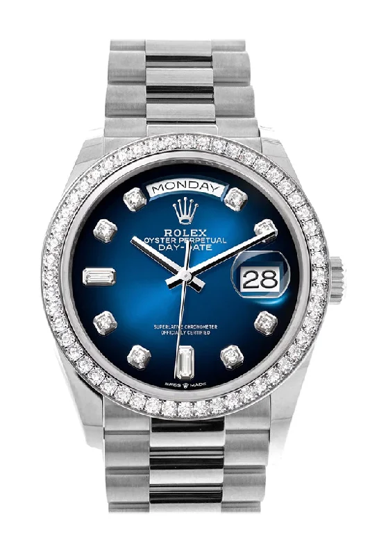 Rolex Day-Date 36 Blue ombrŽ Diamond Dial Diamond Bezel White Gold President Watch 128349RBR