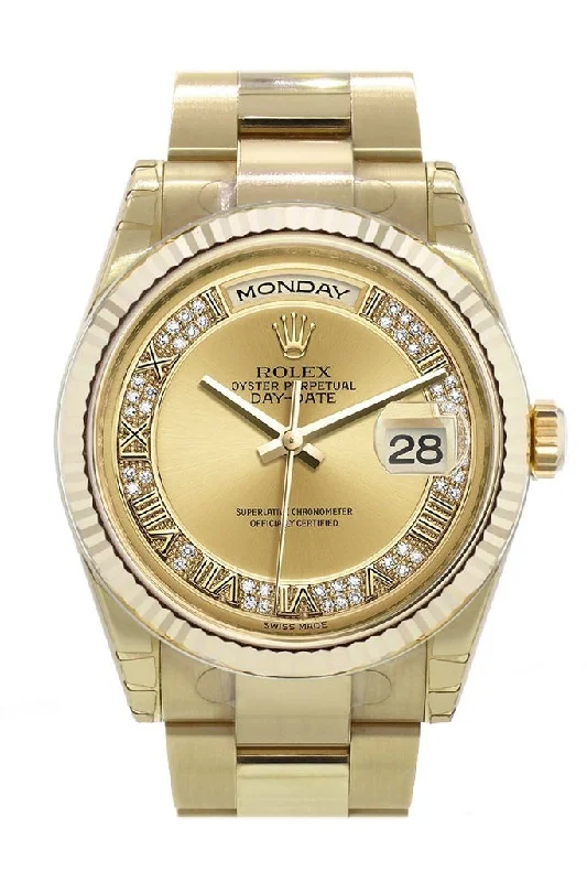 Rolex Day-Date 36 Champagne-colour set with diamonds Dial Fluted Bezel Yellow Gold Watch 118238