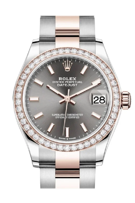 Rolex Datejust 31 Dark Rhodium Dial Diamond Bezel Rose Gold Two Tone Watch 278381RBR 278381