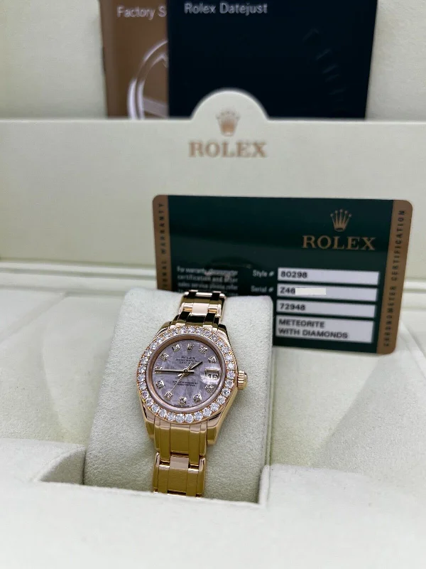 Rolex 80298 Ladies Pearlmaster Meteorite Dial Diamond 18K Yellow Gold Box Paper