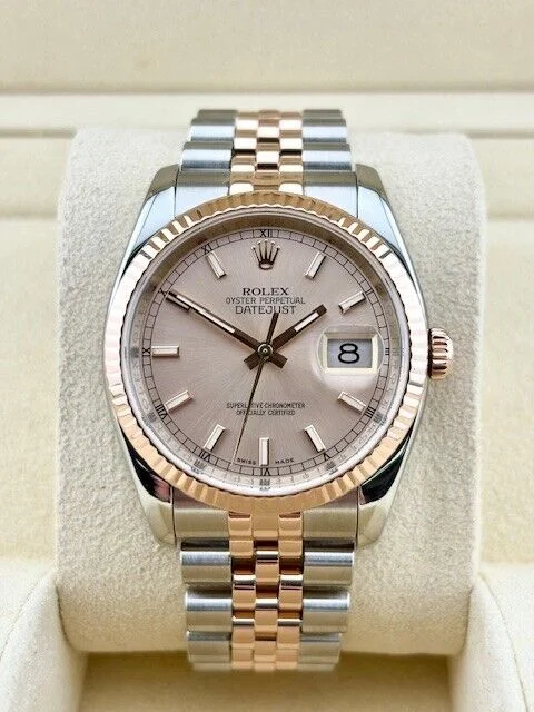 Rolex Datejust 116231 36mm Rose Pink Dial 18K Rose Gold Stainless Steel Jubilee