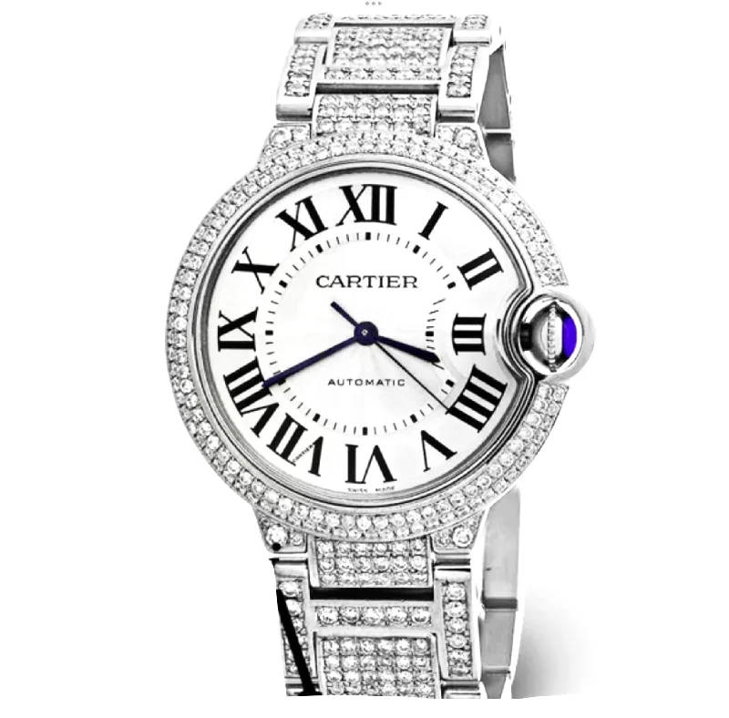 CARTIER BALLON BLEU 28mm Quartz Steel ~7TCW DIAMOND Watch