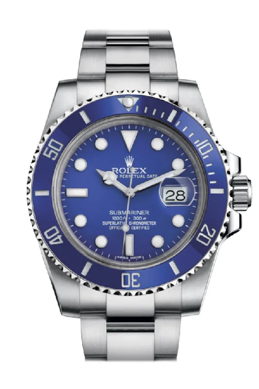 Rolex Submariner Date 18K White Gold Blue Dial Mens Watch 116619LB 116619