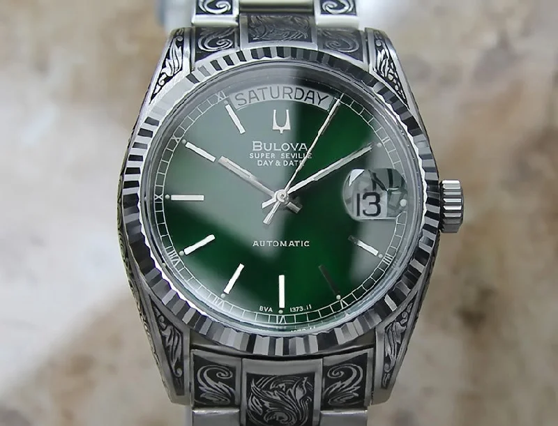 Bulova Super Seville Carved Men's Watch - Green Dial