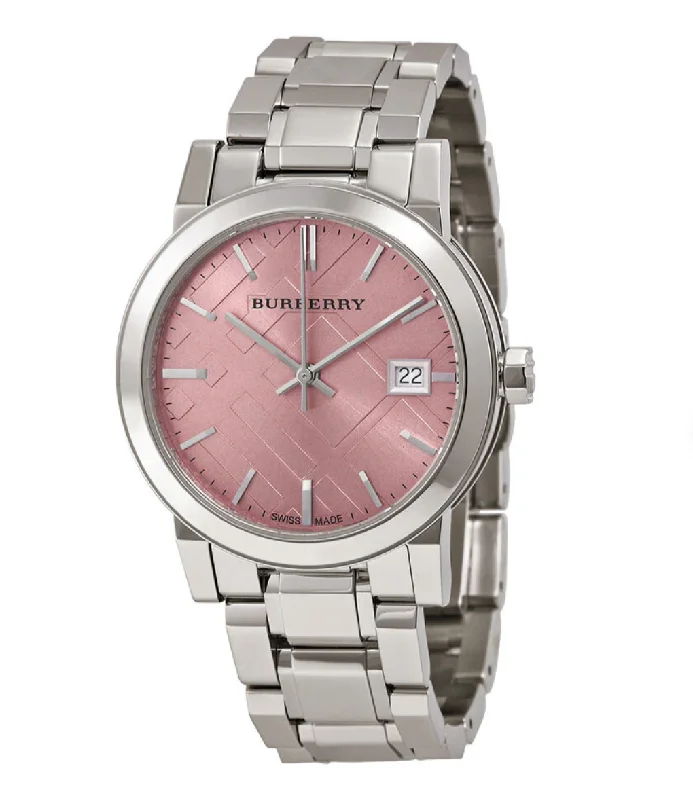 Burberry Ladies Watch Check Stamped 34mm Pink BU9124