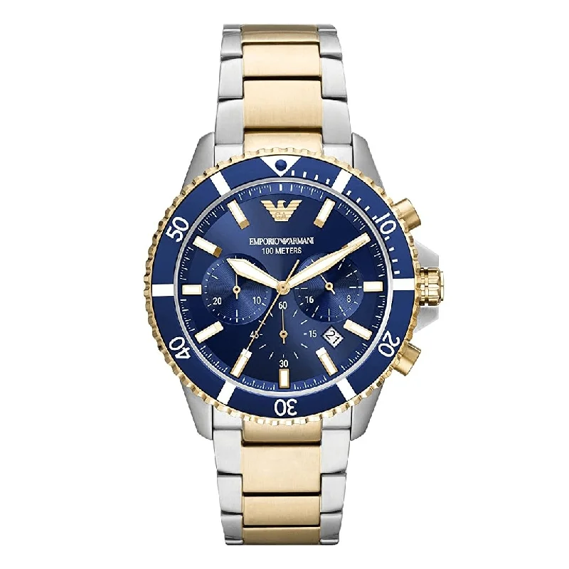 Emporio Armani Watch Men's Chronograph Diver 2 Tone Blue AR11362