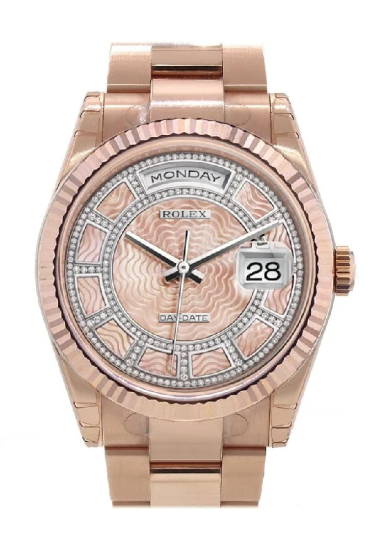 Rolex Day-Date 36 Carousel of pink mother-of-pearl Dial Fluted Bezel Oyster Everose Gold Watch 118235