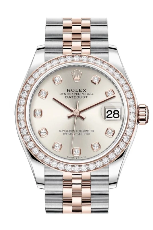 Rolex Datejust 31 Silver Diamonds Dial Diamond Bezel Rose Gold Two Tone Jubilee Watch 278381RBR 278381